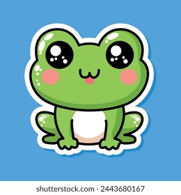 Sticker of cute Frog, tiny small wild animal, Isolated on colored background, flat vector illustration 