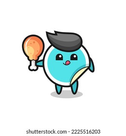 sticker cute mascot is eating a fried chicken , cute style design for t shirt, sticker, logo element