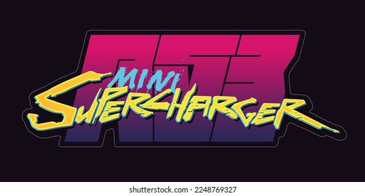 Sticker in Cyberpunk style. Decal on a Car, Motorcycle, Laptop or Tablet. Inscription Supercharger