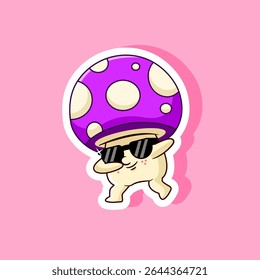 Sticker of Dabbing Mushroom with Sunglasses Vector Illustration Cartoon Design