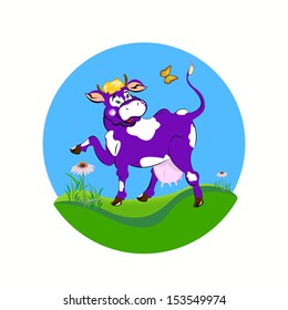 Sticker dairy products.A cheerful cow