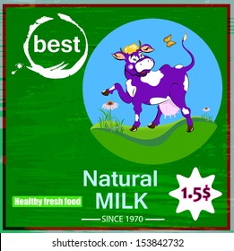 Sticker dairy products.A cheerful cow