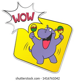 Sticker of a dancing hippo with maracas