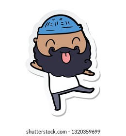 sticker of a dancing man with beard sticking out tongue