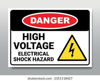 Peligro adhesivo alto voltaje, riesgo de choque eléctrico. Tarjeta de aviso de pegatina, ilustración vectorial en fondo aislado.