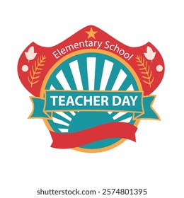 Sticker for the date Elementary School Teacher Day. Vector illustration