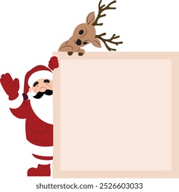 Sticker decorated with Santa Claus and reindeer