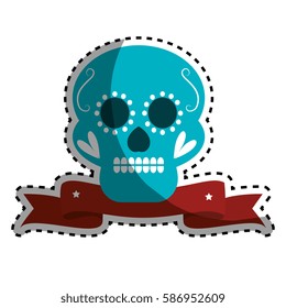 sticker decorative ornamental sugar skull with ribbon
