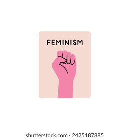  Sticker dedicated to feminism — "feminism" sign. Stylish and vector illustration for International Women's Day. Sign — the fist devoted to women's rights and equality.