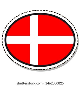 Sticker Denmark flag button, social media communication sign, flat business oval icon.