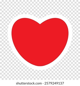 A sticker depicting a red paper heart with a white outline on a transparent background. The red heart icon. Vector illustration.