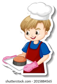 Aufkleber-Design mit Backbord-Bogen, der eine Backblech-Tray-Illustration hält