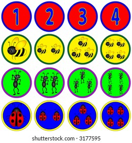 Sticker design with bees, ants,lady bugs and numbers.