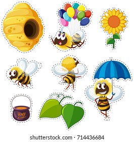 Sticker design for bees and beehive illustration