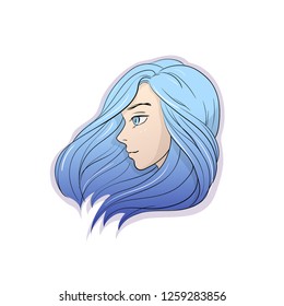 Sticker design with blue hair girl cartoon style illustration