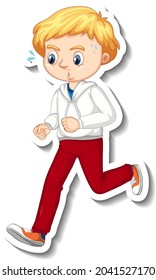 Sticker design with a boy jogging cartoon character illustration