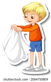 Diseño adhesivo con un niño quitándose el abrigo ilustración aislada