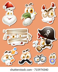 Sticker design with different characters illustration