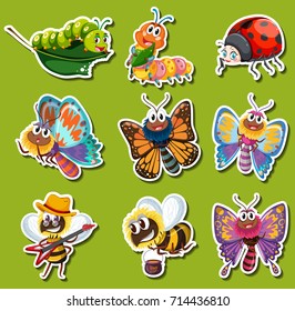 Sticker design for different kinds of insects illustration