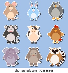 Sticker design for different types of animals illustration