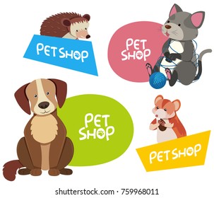 Sticker design for different types of pets illustration