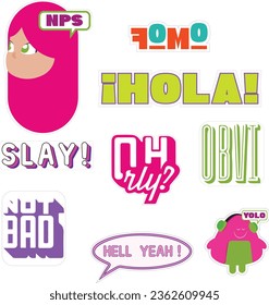 sticker design, funky stickers, slangs, typography, typographic stickers, Minimal sticker