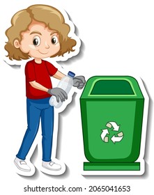 Sticker Design Girl Collecting Garbage Illustration Stock Vector ...