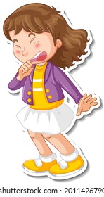 Sticker design with a girl sneezing cartoon character illustration