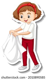 Sticker design with a girl take off her coat isolated illustration