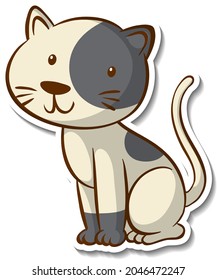 Sticker design with little cat isolated illustration
