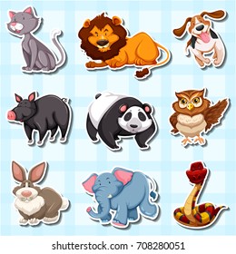 Sticker design for many animals illustration