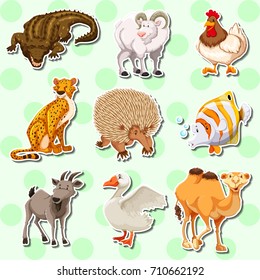 Sticker design with many creatures illustration