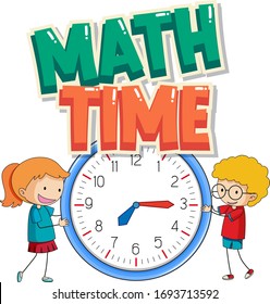 Sticker design for math time with kids and big clock illustration