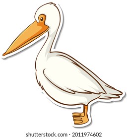 Sticker design with pelican bird isolated illustration