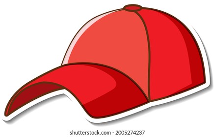 Sticker design with red baseball cap isolated illustration