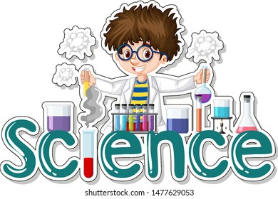 Projeto adesivo com cientista fazendo ilustração experimento