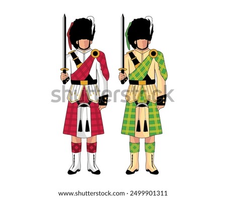 sticker design scotland soldier gate UK scottish logo vintage retro illustration flat art culture man cartoon military