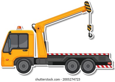 Sticker design with side view of tow truck isolated illustration