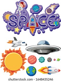 Sticker design with space theme on white background illustration