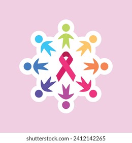 Sticker Design of Strength in Unity Illustration, for World Cancer Day-themed Illustration, Vector Isolated.