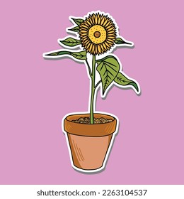 sticker design sunflower in vase vector