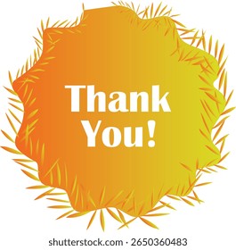 Sticker design "Thank you" inscription framed by yellow circular pattern with palm leaves. Gradient effect. New fashionable design