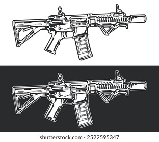 logotipo do vetor desenho clássico desenho vintage ilustração esboço Arma mecânica Rifle exército de fogo militar guerra soldado caça de batalha atirador sniper