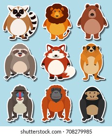 Sticker design for wild animals illustration