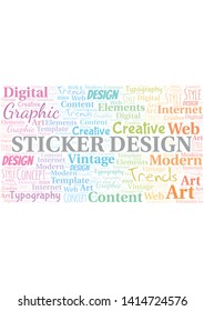 Sticker Design word cloud. Wordcloud made with text only.