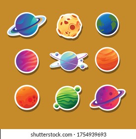 Sticker designs from various planets
