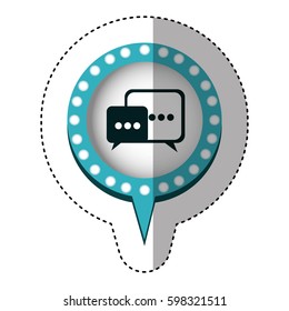 sticker with dialogue in circular speech with blue contour with dotted and tail vector illustration