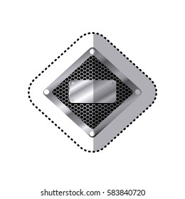 sticker diamond metallic frame with grill perforated and plaque with screws vector illustration