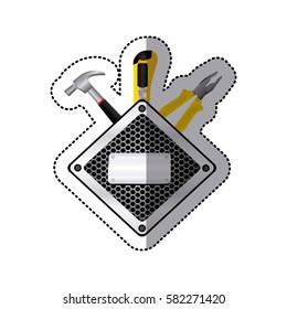 sticker diamond metallic frame grille perforated with tools vector illustration