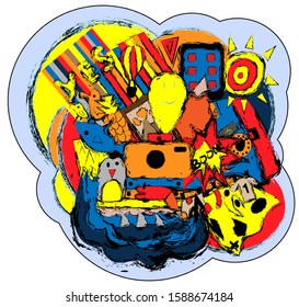 Sticker from different objects and characters.